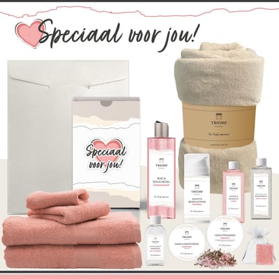 Geschenkset “Speciaal Voor Jou!” - 13 producten - 2000 gram | Triomf Original - Giftset voor haar Cadeau Valentijnsdag Luxe wellness cadeaubox Vrouw Cadeaupakket Kerst Geschenk Moeder Verjaardag Gift Set Valentijn Vriendin Beige Roze