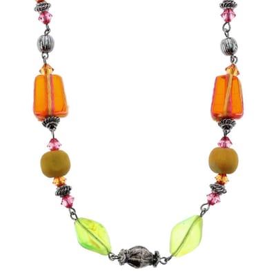 Behave - Gevlochten Ketting Oranje en Goudkleur - Multi-color Kralen - Trendy Accessoire voor Dames