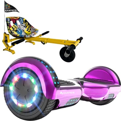Ampes Hoverboard - Bluetooth Speaker - 24V 4.0 Ah Accu - Oxboard - 12 km/h - UL2272 Gecertificeerd - LED Verlichting - Anti lek banden - Belastbaar tot 120KG - 6.5 Inch - Inclusief Draagtas - 700W Wielen - Roze + Hoverkart Vering Hiphop