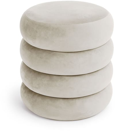 Gestoffeerde Fluwelen Poef met Opbergruimte SNUGGO 42 cm / Gestoffeerde Poef / Ronde Poef / Woonkamerstoel / Opbergkruk Wonen / Crèmekleur