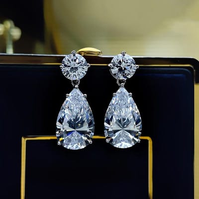 Huitan Modieuze Peer Zirkonia Hangende Oorbellen voor Vrouwen Luxe Trendy Nieuwe Hangende Oorbellen Bruiloft Party Statement Sieraden gray