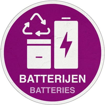Batterijen afval bord | Sign Again materiaal | 20 cm