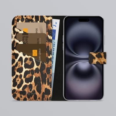 My Style Telefoonhoesje geschikt voor Apple iPhone 16 Hoesje | My Style Flex Wallet Bookcase Portemonnee | Pasjeshouder voor 3 Pasjes | Telefoonhoesje voor Pinpas / OV Kaart / Rijbewijs - Wild Leopard | Bruin