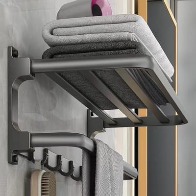 Unyqoos ® Zelfklevende Handdoekhouder met 5 Haken voor Badkamer en Keuken, Muurmontage, 58 cm Grijs