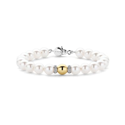 TI SENTO Dames Armband - 925 zilver - Parel met geel verguld - Maat M - 23088YP