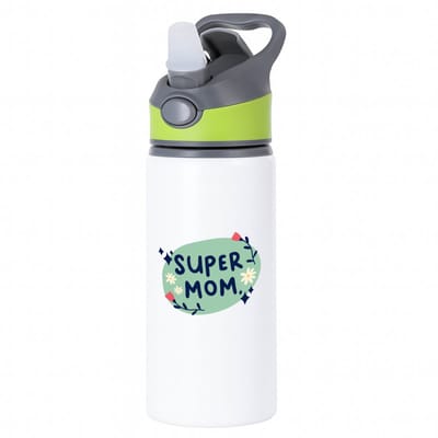 Hacebo® - super mom waterfles met rietje groen - Moeder - mama - Moederdag - cadeau - verjaardag - kado - water fles - 650ML