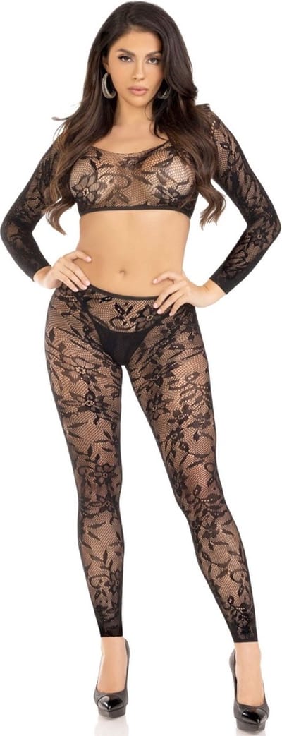 Leg Avenue - Lace Fishnet Lingerie set - Zwart