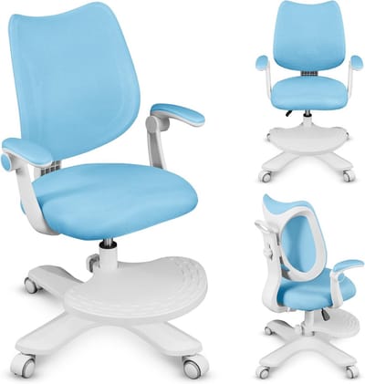 Ergonomische Kinderbureau Stoel Blauw - In Hoogte & Rugleuning Verstelbaar met Voetensteun