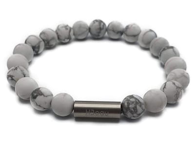 H-Beau – Armband - Edelstenen - Mat – Howliet - 16,5cm - Natuurstenen - Kralen – 8mm - Wit - Tiener - Unisex- Handgemaakt