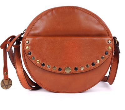 Echte Italiaanse Leren Boho Ronde Crossbody Slingtas met Studs – Stijlvol, Duurzaam & Perfect voor Dagelijks Gebruik voor Dames