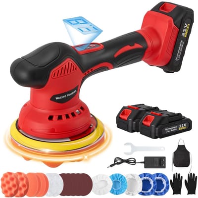 Accu Polijstmachine - Excentrische machine - Auto Onderhoud - 8 Snelheden Instelbaar - 2 Batterijen - Rood