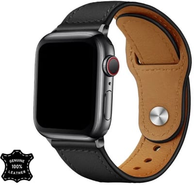 Innerlight® Leather+ - Zwart - 38mm/40mm/41mm - lederen bandje geschikt voor Apple Watch - Geschikt als Apple Watch bandje voor Series 1/2/3/4/5/6/7/8/9/10 42mm/11 42mm/SE