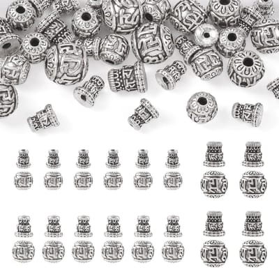 Dailygoods- Gebedskralen 20 Sets - Tibetaanse Stijl - 3-Gaten Kralen - Antiek Zilver - 10mm/12mm/14mm - Inclusief Toren - Mala