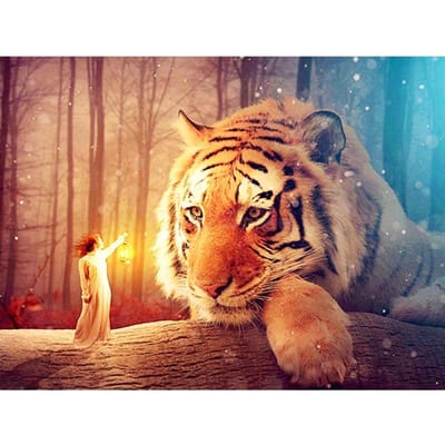 5D bricolage diamant broderie animaux point de croix diamant peinture tigre photo de strass diamant mosaïque décor à la maison 20X30CM beige