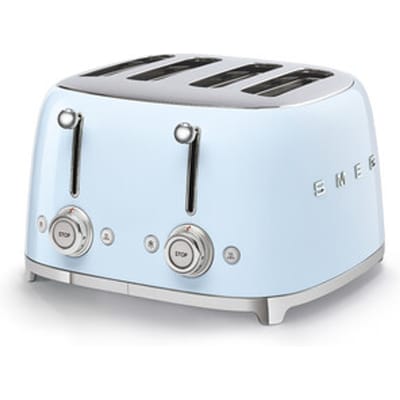 SMEG TSF03PBEU Broodrooster - 4 Sneden - 4 Brede Sleuven - 2000W - 6 Bruiningsstanden - Ontdooifunctie, Opwarmfunctie & Bagelfunctie - '50s Style - Pastelblauw