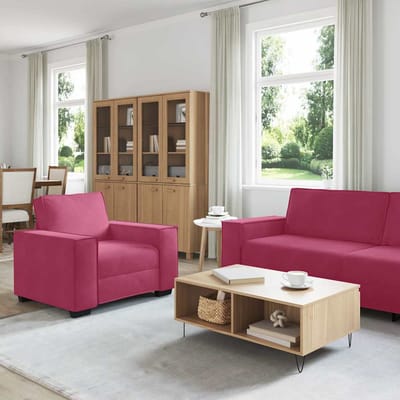 vidaXL - 3-delige - Loungeset - met - kussens - fluweel - wijnrood