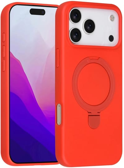 Backcover Hoesje Geschikt voor: iPhone 17 Pro Max Volledig Dekkende Schokbestendige Siliconen Backcover met Ringstandaard – 360° Bescherming - Classic Red