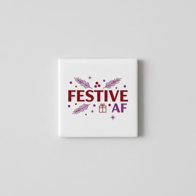 Festive AF Keramische Wandtegel – Moderne Kersttekst Feestelijke Woondecoratie – 15 x 15 cm