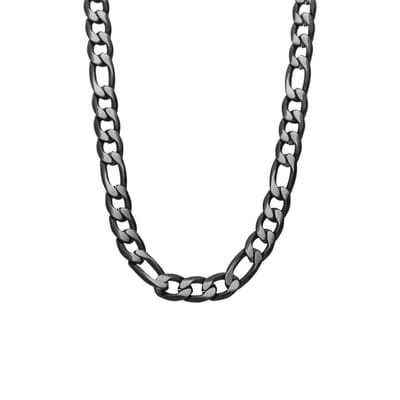 Lucardi Heren Stalen blackplated ketting met figaro schakels - Ketting - Staal - Zwart - 60 cm