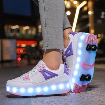 Kinderen Wegloop Schoenen Meisjes Vierwiel LED Skates met Verlichting Jongens Roller Skates Oplaadbare Sneakers met Wielen 40 gray
