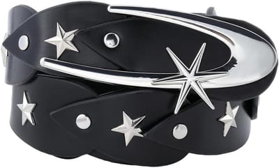 Vintage Punk Rock Studded Riem voor Dames - Gothic Stijl met Sterren en Metalen Accenten voor Jeans en Halloween Outfits - 116x3.8cm