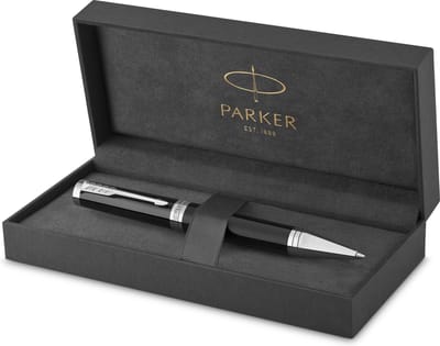 Parker Ingenuity Balpen | Core-collectie | Zwart met chroomafwerking | Zwarte inkt | Medium punt | Geschenkdoos