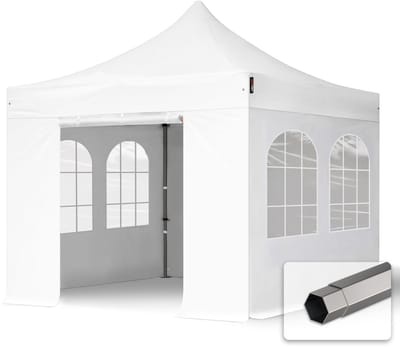 3x3 m Easy Up partytent Vouwpaviljoen, PREMIUM staal 40mm met zijwanden (vensters), wit
