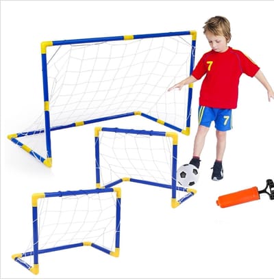 Ilso voetbaldoelen set - 2-in-1 doel - 53 x 32 x 38 CM - pomp - bal - goal - camping - tuin - voetbal net - blauw