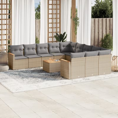 vidaXL - 12-delige - Loungeset - met - kussens - poly - rattan - gemengd - beige