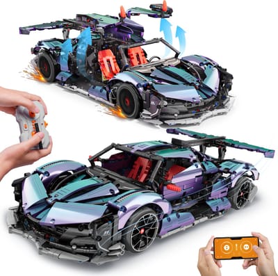 HOGOKIDS RC Sportwagen Bouwstenen - LED-licht Bron 2036 Stuks – All Terrain Programmeerbare Race Bouwpakket – 2.4 GHz App RC Drift Assemblage STEM Raceauto - Technisch Cadeau voor Jongens 10+