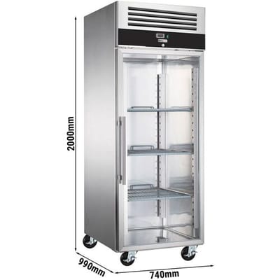GGM Gastro Bäckerei-Tiefkühlschrank Edelstahl PREMIUM - EN 600x800 - 662 - Liter - 1 Glastür, Schienen & Tragroste Zilver