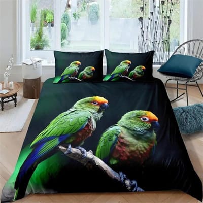 Papegaai Dekbedovertrek Set Zwart Wit Streep Beddengoed Set Groene Plant Palmbladeren Dekbedovertrek Vogel Dier Polyester Dekbedovertrek 135X200cm-2pcs black
