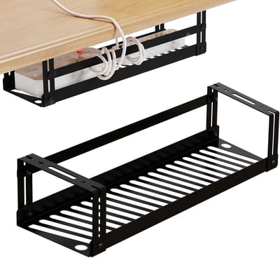 17" kabelbeheerlade onder bureau - metalen mand voor draadorganisatie, stekkerhouder, snoerorganizer - thuis/kantoor bureaukabelhouder zwart