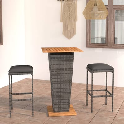 vidaXL - 3-delige - Tuinbarset - met - kussens - poly - rattan - grijs