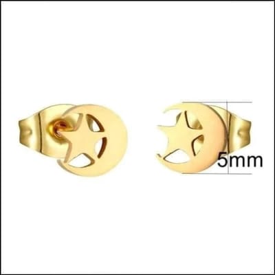 Aramat Jewels | Oorbellen | RVS Oorbellen Maan en Ster 10mm - Celestial Oorstekers | Goudkleur-5mm | |9mm | Staal | Kinderen, Volwassenen | Verkleurd niet