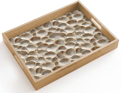 Dienblad hout 40x30 cm - Schootdienblad - Schelpen - Waaiervorm - Wit - Borrelplank rechthoek - Plateau dienbladen