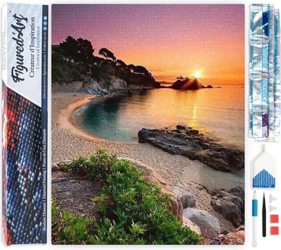 Figured'Art Diamond Painting set Volwassenen 40x50 cm Strand en zonsondergang - 5D DIY Art full drill vierkante diamant - Opgerold canvas