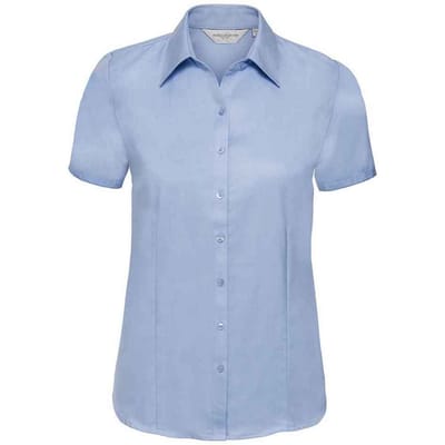 Russell Collection Shirt met korte mouwen in visgraatmotief voor dames/dames (Lichtblauw)