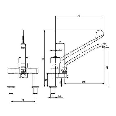 GGM Gastro Zweiloch Mischbatterie 4000 - mit Schwenkhahn & Einhebelmischer Zilver / Zwart