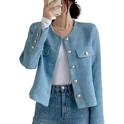 Korte Jas Stijlvolle Damesjas met Enkele Rij Knopen voor Herfst Lente Lange Mouwen Vest in Effen Kleur Losvallend voor Afspraakjes S gray