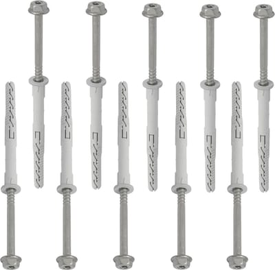 Set van 10 Kunststof Pluggen Ø 10x120 mm met Kraag en 10 Zelftappende Schroeven Ø 7x130 mm