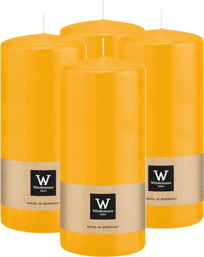 Wiedemann Cilinderkaars/stompkaars - 4x - geel - 15 x 7 cm - 63 branduren - zuilkaarsen