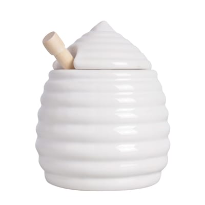 Esschert Design Honingpot incl lepel - wit - keramiek/hout - 400 ml