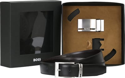 BOSS leren heren riem - zwart en donkerbruin met twee gespen