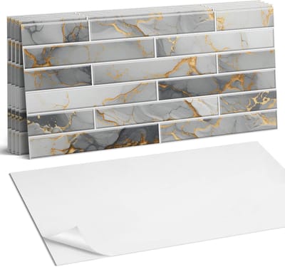 Coloray Plaktegels - Elegant marmerpatroon Wandtegel Zelfklevend - 60 cm x 30 cm - Grijs Plaktegels - 6 stuks - Rechthoek PVC Tegels - Plaktegels Keuken - Zelfklevende Vloertegels Badkamer - Vinyl Tegels Zelfklevend - Zelfklevende Wandtegels