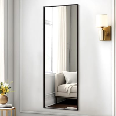 Grote Hangspiegel met Metaal Frame - Modern Rechthoekig 110x35cm voor Slaapkamer, Woonkamer en Badkamer in Zwart
