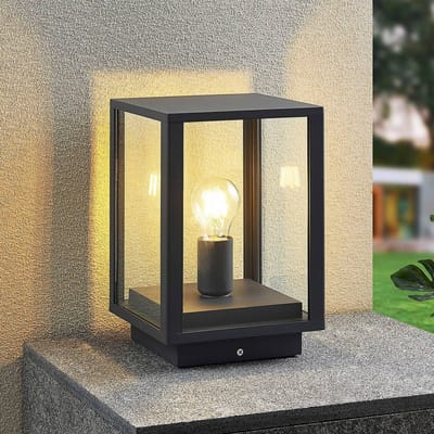 Lindby - Sokkellamp - 1licht - Aluminium, glas - H: 29 cm - E27 - antraciet (RAL 7016)