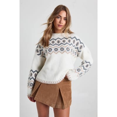boohoo Dames Superzachte chunky gebreide bedrukte trui | Cream | Maat: Small
