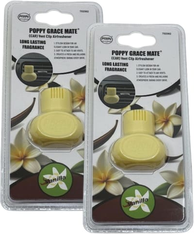 Poppy Grace Mate® EVA Luchtverfrisser Vanille – Double Pack – Clip Ventilatierooster – Zoete Luxe Geur Auto Airfreshener