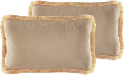 Set van 2 Beige Fluweel Sierkussens met Franjes 30x50 cm